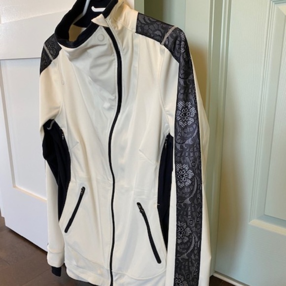 lululemon athletica Jackets & Blazers - Lululemon long jacket sz US 8 off-white with black lace accents long sleeves